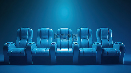 带有蓝色背景电影院座位 3D 插图的抽象横幅