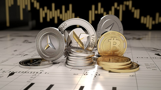 世界金融背景图片_3d 中的数字硬币和向上箭头图表示经济增长和金融