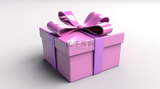 巨大礼物盒背景图片_粉红色礼品盒的 3D 渲染，带有隔离的巨大紫色蝴蝶结