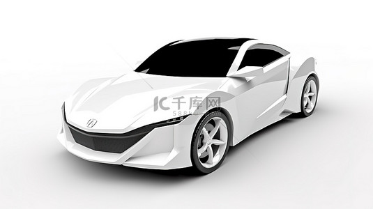 时尚的白色运动轿车在空白画布背景 3d 模型上赛车