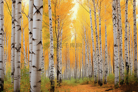 森背景图片_伯特利秋季森林中的白桦树