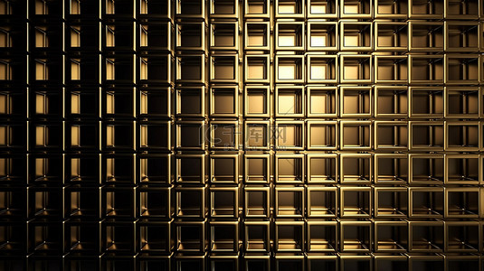 双品网购节背景图片_无缝 3D 渲染中的豪华金色方形网格图案墙背景