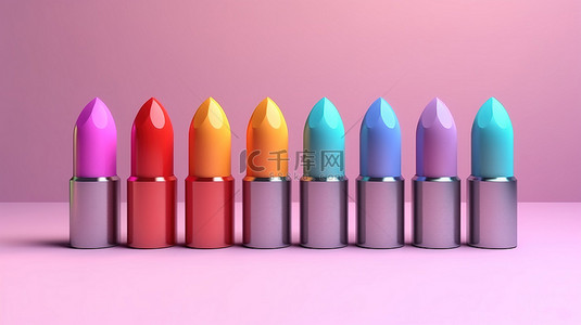 彩色背景上充满活力的口红高品质 3D 化妆产品渲染