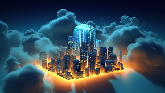 服务云平台背景图片_数字和云技术的 3D 插图