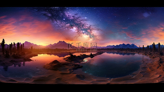 蓝色夜背景背景图片_令人惊叹的银河系 3D 全景