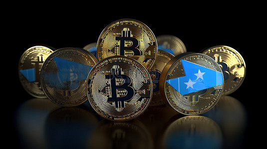 古巴区块链 10 种加密货币的 3d 渲染正在上升