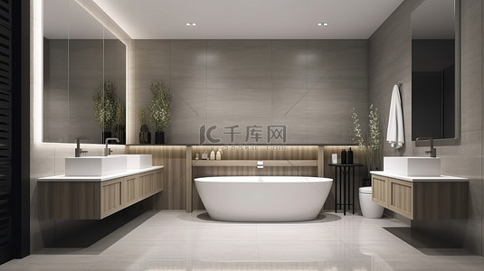家居洗手间背景图片_3d 渲染中的现代奢华浴室和洗手间