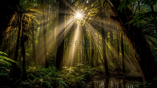 阳光树灌木丛热带雨林水流自然背景