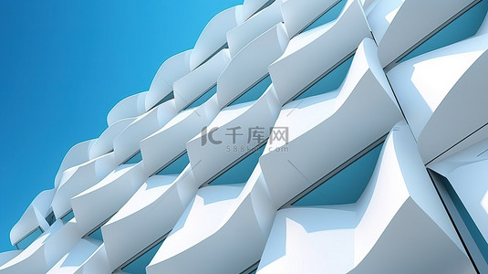 纹理白色背景背景图片_蓝天背景下的未来主义建筑几何波浪图案