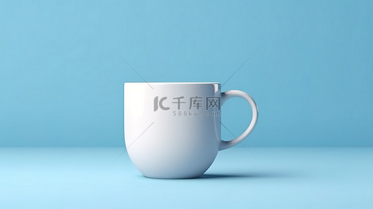 蓝色背景上白色杯子和杯子的商业品牌 3D 渲染的空白模板