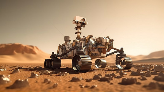 星球着陆背景图片_毅力号火星车着陆的 3D 插图