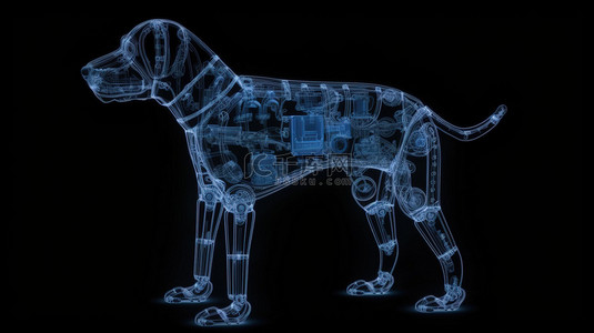 宠物背景狗背景图片_在 3D 渲染中隔离在黑色 X 射线机器人狗上