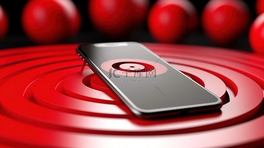 手机旁边红色目标的 3D 渲染插图