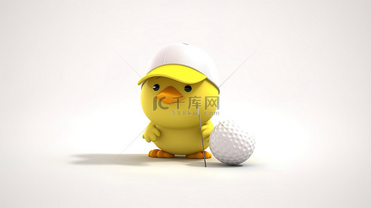 高尔夫卡通背景图片_原始 3D 背景上的小家禽高尔夫球手