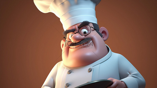 国潮厨师背景图片_3D 插图中描绘的卡通厨师
