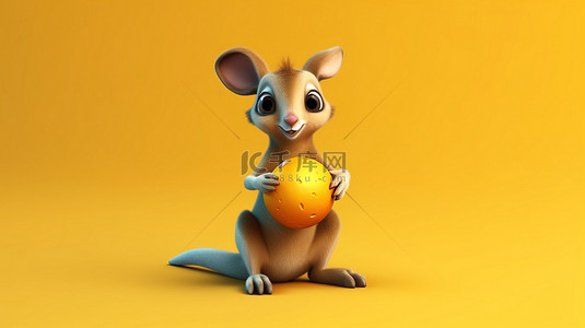 动物袋鼠背景图片_有趣的袋鼠 3D 插图