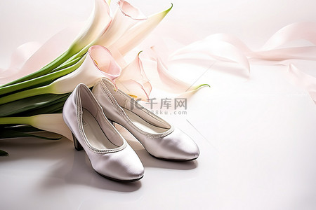 白鞋背景图片_白色表面的芭蕾平底鞋和马蹄莲