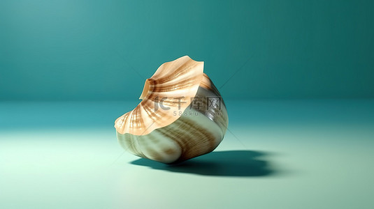 绿松石背景的贝壳投射阴影的 3D 渲染