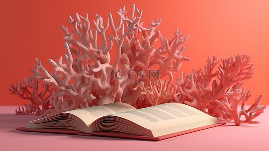 阅读插画背景图片_珊瑚背景展示 3d 书籍渲染