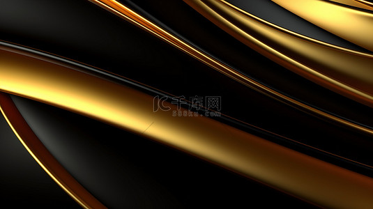 黑色金色质感背景图背景图片_醒目的金色和黑色线条图案背景的 3D 渲染