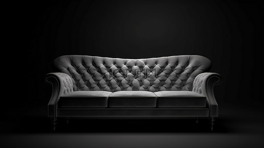 灰色搭配背景图片_永恒的精致灰色经典沙发和扶手椅，搭配黑色背景 3D 渲染的俏皮组合