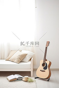 前景有吉他和书的小卧室 pmmi091179