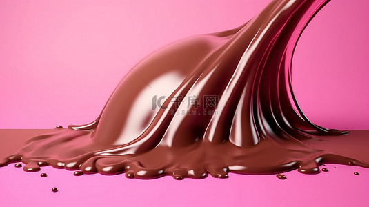 卡通牛奶飞溅背景图片_用于商业设计目的的粉红色背景上融化巧克力的卡通风格 3D 插图
