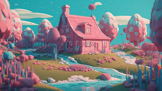 粉色房子水流游戏背景
