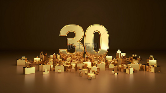 金色聚光灯 3D 渲染，用感谢横幅庆祝 30k 社交媒体关注者
