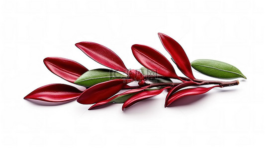 3d 渲染白色背景与红橄榄枝月桂叶