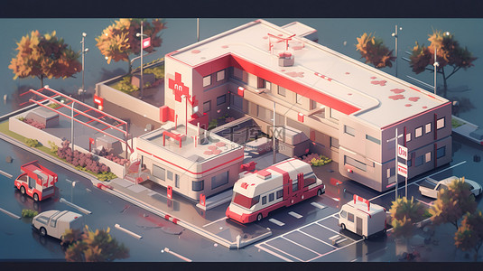 3d 设计中的低聚红色医院
