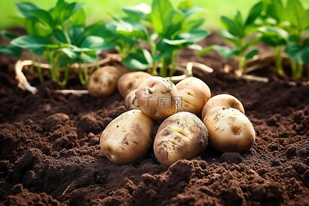 当土壤铺开时，土豆坐在地上