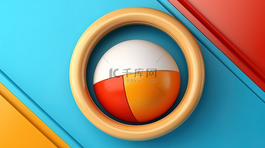 带有圆形框架复制空间和彩色沙滩球背景的 3D 插图