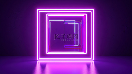 霓虹灯框背景图片_3d 渲染中紫色背景上的白色霓虹灯框