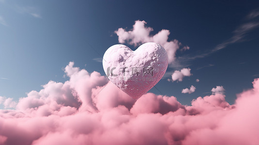 云和月亮背景图片_3d 渲染中蓬松的粉红色心云和月亮