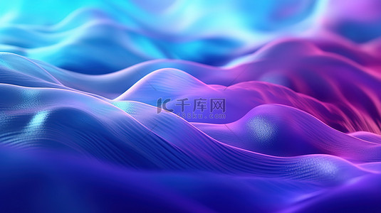 以蓝色和紫色粒子与波浪线交织为特色的抽象插图的 3D 渲染