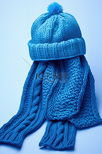 围巾过敏背景图片_蓝色针织帽和围巾