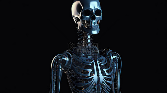 蓝色扫描背景图片_3d 渲染中的黑色背景 x 射线机器人或机器人