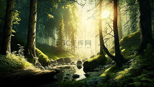 深林小桥背景图片_森林深处背景