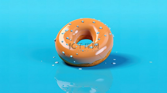 简约烘焙背景图片_悬挂在蓝色背景上的奇异甜甜圈简约食品摄影概念