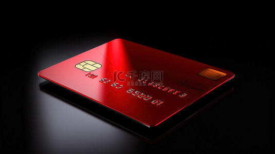 黑色背景隔离红色信用卡模板的 3d 插图