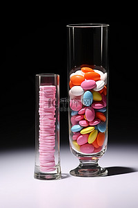 注射剂背景图片_一个玻璃杯，旁边有药丸和注射剂