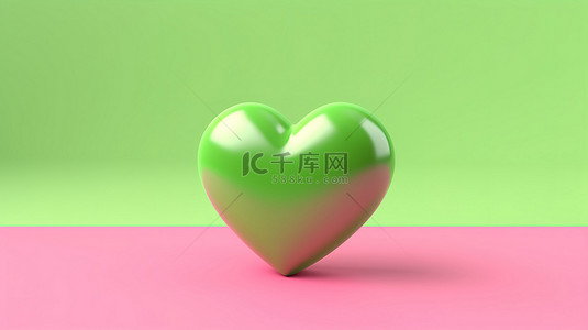 爱心绿色背景背景图片_极简主义 3D 风格的充满活力的绿色心脏代表粉红色背景上孤立的爱