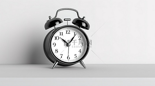 海报手表背景图片_黑桌上的老式时钟闹钟在 3D 插图中响起