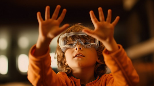 一个戴着 3D 儿童眼镜的小男孩用手遮住眼睛