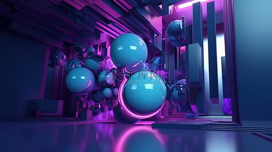 紫色赛博朋克背景图片_3d 渲染中的未来派艺术紫色和蓝色抽象最小背景