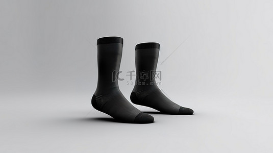 毛主度的袜子背景图片_库存中孤立的黑色袜子样机对的 3D 渲染