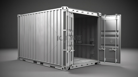 包装盒渲染背景图片_3D 插图的灰色金属容器非常适合安全存储和物流