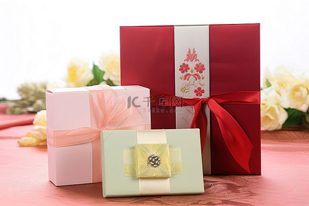 卡红背景图片_一个包裹和两个装有红卡的盒子