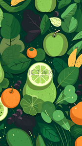 绿色菜叶背景图片_食物水果绿色有机卡通背景